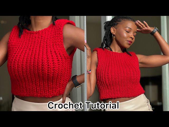 FAST & EASY Ribbed Crochet Top / 1 Row Repeat  #crochettutorial