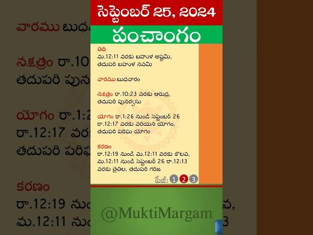 Eroju Panchangam Eroju Telugu Panchangam Today Panchangam in Telugu Calendar Today Tithi, 25/09/2024