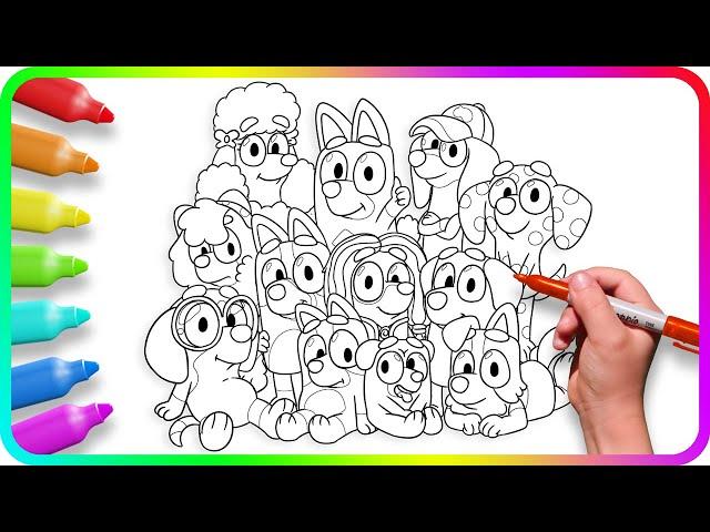 BLUEY Coloring Pages. How to color Bluey, Bingo, Coco, Rusty and others  Easy Drawing Tutorial Art