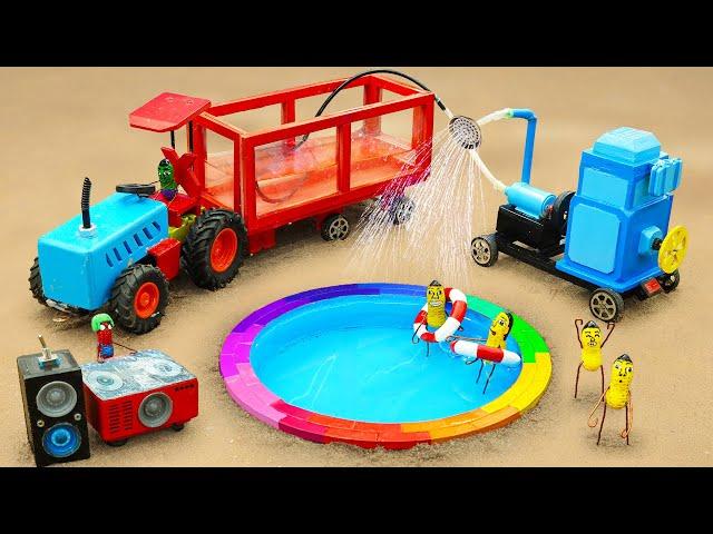 Diy tractor making mini Concrete Swimming Pool | diy mini Brick Construction | HP Mini