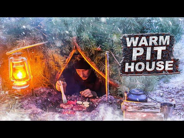 Winter Bushcraft Hike - Natural Shelter in Snowfall - Outdoor Cooking