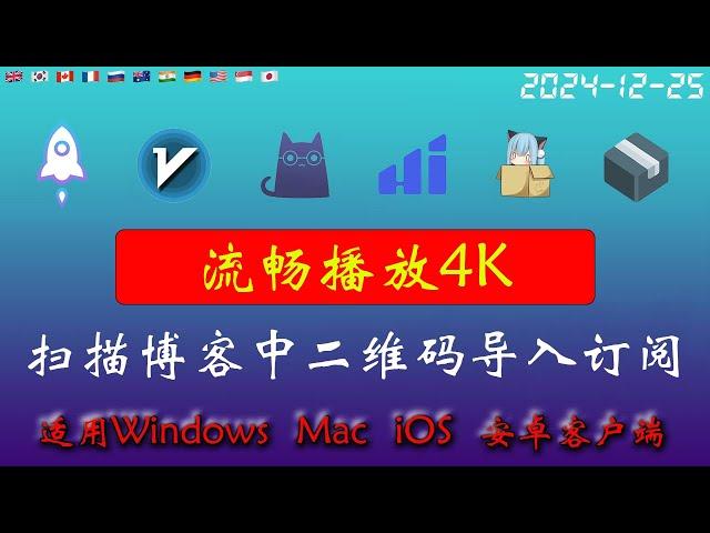 2024年12月25日全新4k节点部分节点支持解锁ChatGPT，稳定4k，自建节点，最高8k，免费节点，节点分享，clash节点，V2ray节点，节点订阅，免费机场，科学上网，小火箭节点，免费翻墙