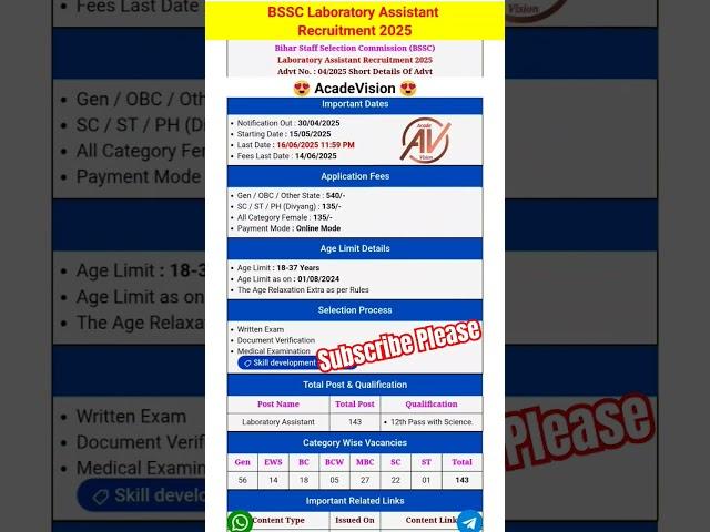 BSSC Laboratory Assistant Recruitment 2025 #bssc #laboratory #assistant #acadevision