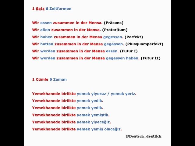 1 Satz 6 Zeitformen (1 Cümle 6 Zaman) (2)