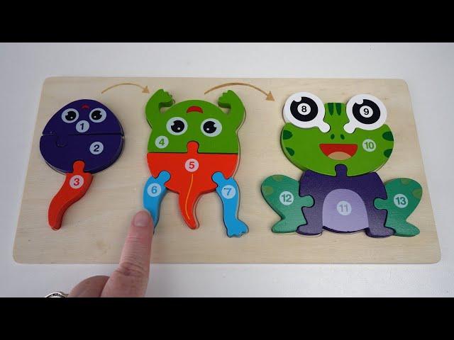 Teach Toddlers Numbers with Cute Animal Puzzle.  Practice Numbers!