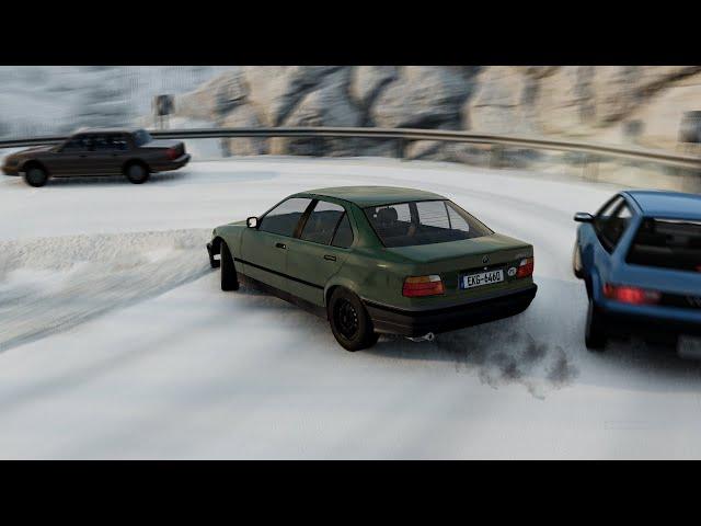 Stock 1.6 E36 Snowdrifting In BeamNG Drive With Traffic