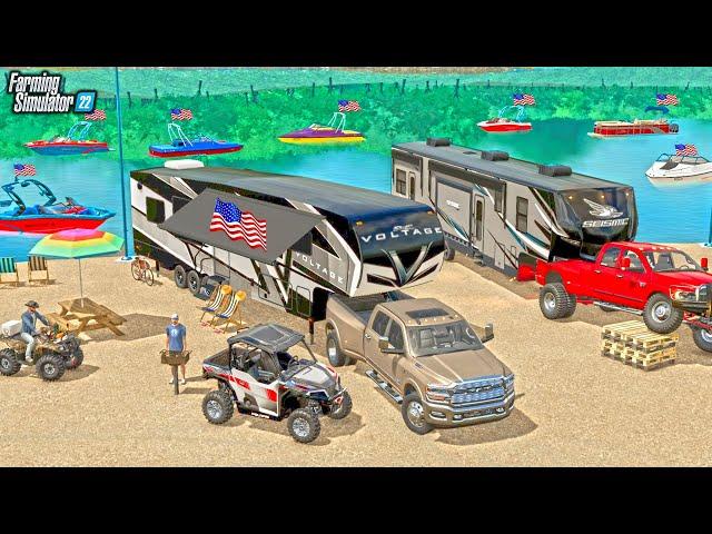 4TH OF JULY CAMPING & BOATING! WITH WAKE BOATS & JETSKIS! | FARMING SIMULATOR 22