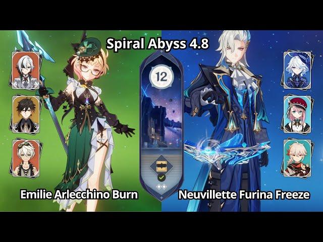 C0 Emilie Arlecchino Burn & C0 Neuvillette Furina Freeze - Spiral Abyss 4.8 Floor 12 Genshin Impact