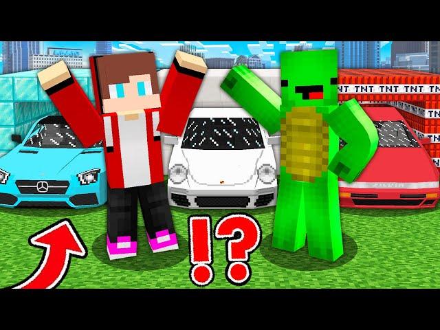 JJ and Mikey STOLE CARS from SECRET GARAGES in Minecraft Funny Challenge - Maizen Mizen JJ and Mikey