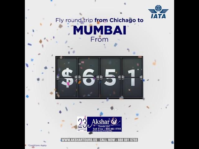 Best Flight from Chicago to Mumbai with Akshar Travels LLC