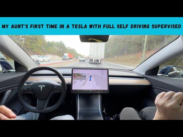 My Aunt's First Time In A Tesla With Full Self Driving Supervised!