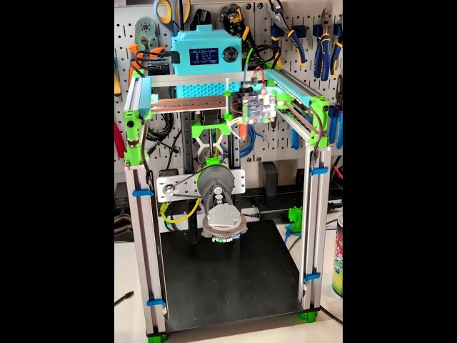 open source mod0 coreXY 3D printer with wireless extruder (CAN + power transmitted via copper rails)