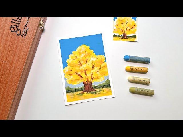 오일파스텔 초보, 가을 은행나무 풍경 그리기 | Oil pastel drawing for Beginner