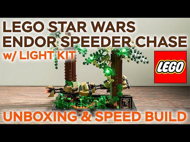 LEGO Endor Speeder Chase w/ LIGHT KIT Unboxing & ASMR Speed Build | LEGO 75353 w/ Lelightgo LED Kit