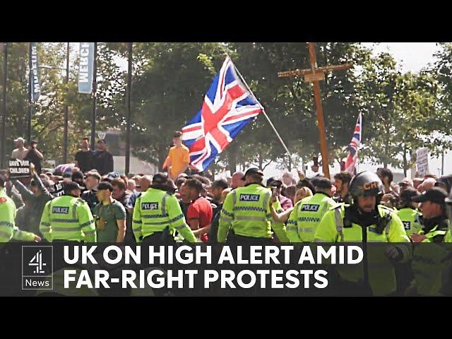 Riot police separate far-right and counter protesters in several UK cities