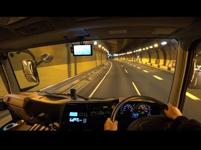 Truck Driving POV Mitsubishi FUSO  Tokyo expressway at night.