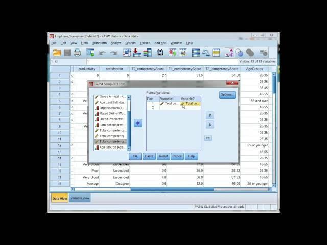 Run a paired t-test in SPSS