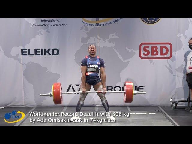 World Junior Record Deadlift with 308 kg by Ade Omisakin GBR in 74kg class