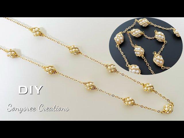 Beaded bead chain necklace || Christmas Necklace || Christmas Gift Idea || How to make Beaded Bead