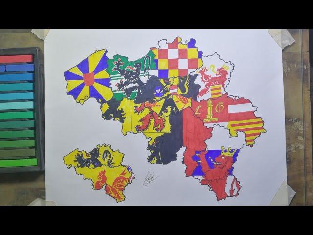 Drawing Belgium province flag maps | Belgian flag map | België | Belgique | Belgien