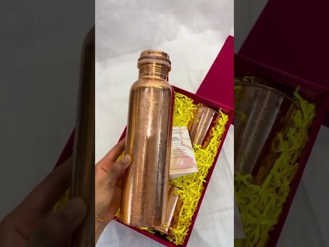 Experience the blend of style and wellness with Devardhi’s copper bottle and glass gift sets.!!!