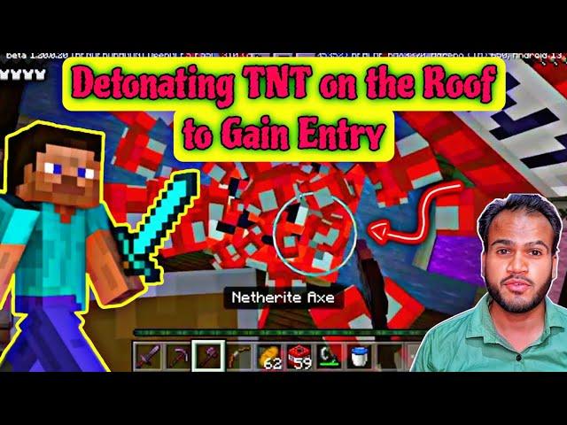 Detonating TNT on the Roof to Gain Entry into a Building in Minecraft