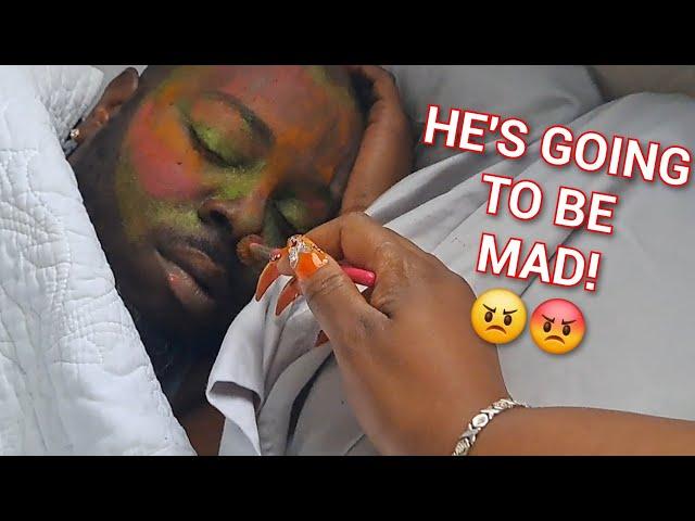 DOING MY **FUSSIN**HUSBAND MAKEUP TO MAKE HIM PRETTY **HE GOT MAD