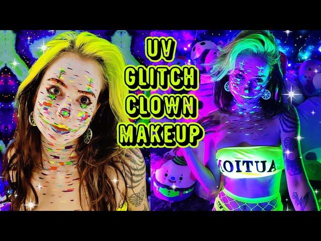 Yellow UV Glitch Clown Makeup How To | October 2024