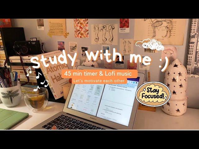 Study with me l 45 min cozy Lofi music light study session light academia desk motivation to study