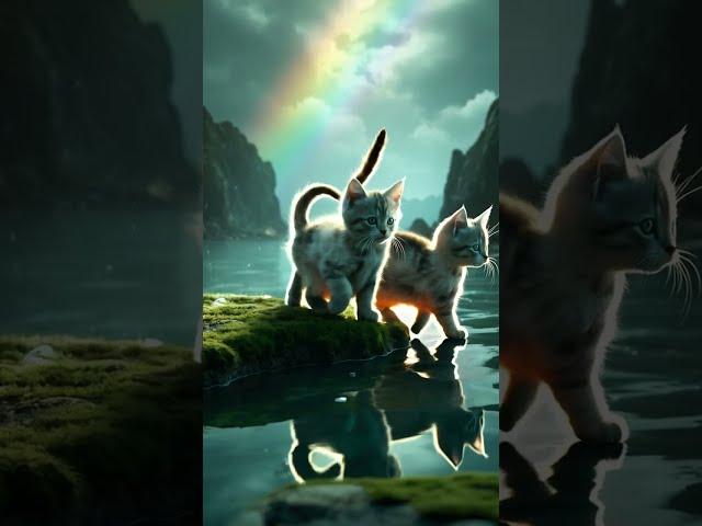 Rainbow Kittens! Tiny Explorers on the Mossy Rock! 