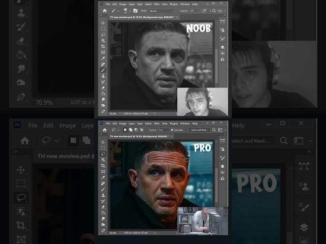 Removing Forehead Wrinkles Noob VS Pro #photoshop