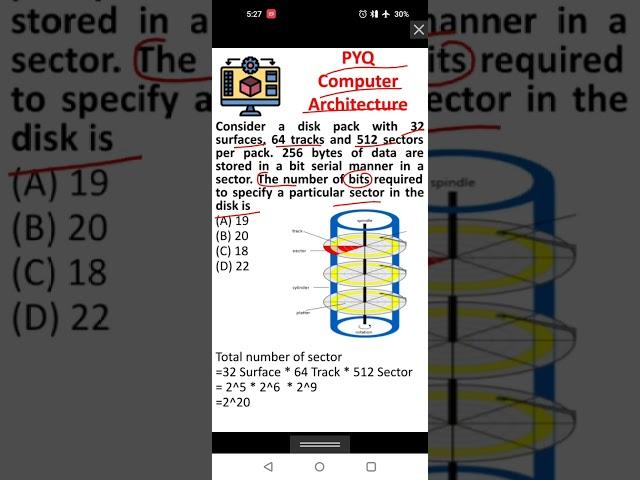 Computer Organisation& Architecture PYQ- Disk, sector, track, surface #pgtrbcs  #trbcse #trbcs #trb