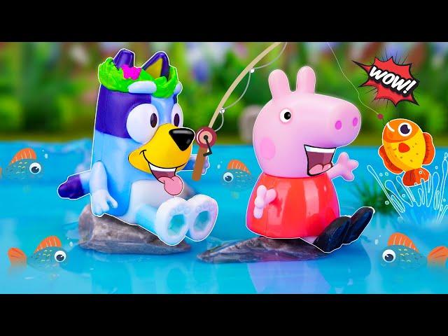 BLUEY & Peppa Toys - Fishing Adventure - Learning Video For Kids | Pretend Play with Bluey Toys