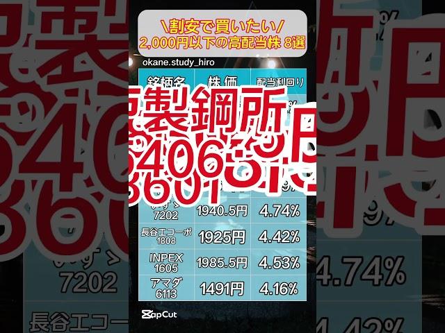 1株2,000円以下で買える高配当株紹介！！#日本株 #nisa #積立てnisa #新nisa #投資 #高配当株 #日本株高配当 #高配当 #高配当株投資