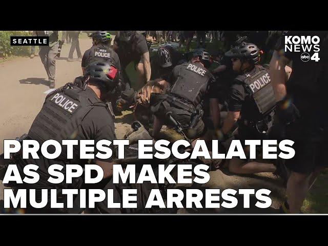 Seattle police make multiple arrests during heated protest at Cal Anderson Park