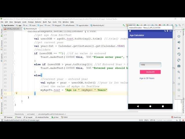 Age Calculator App (Kotlin) - Android Studio Tutorial