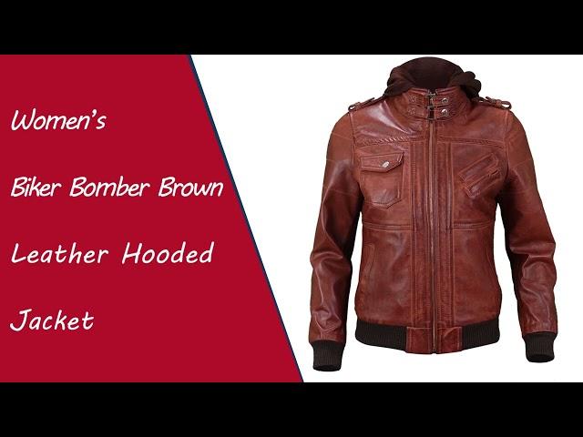 Women's | Bomber Brown | Leather Hooded Jacket | Biker Jacket Collection | At William Jacket.