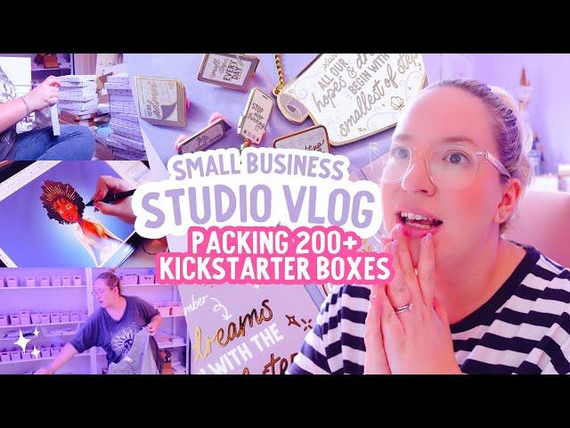 Packing 200+ KICKSTARTER Boxes!  STUDIO VLOG | Emily Harvey Art