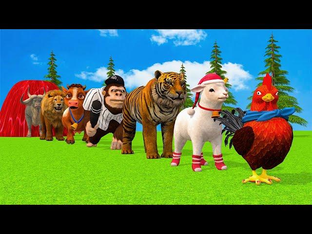 Paint & Animals Duck,Gorilla,Cow,Lion,Elephant,Sheep Fountain Crossing Transformation Animal Cartoon