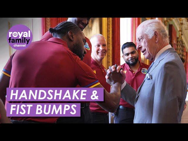 King Charles Learns New Handshake and Fist Bumps West Indies Cricket Team