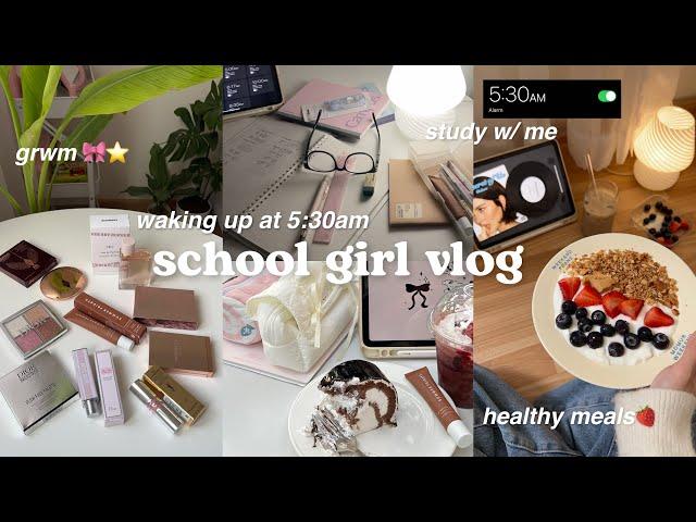 *realistic* 5am school girl study vlogstudying, grwm, healthy meal ideas, groceries