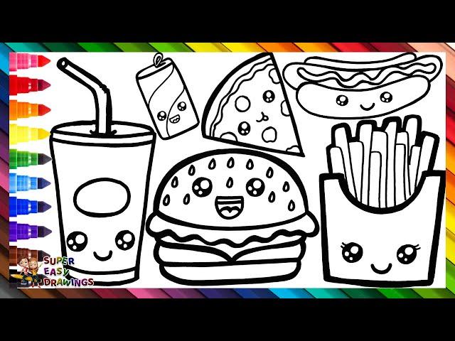 How To Draw Fast Foods  Drawing And Coloring Cute Fast Foods  Drawings For Kids