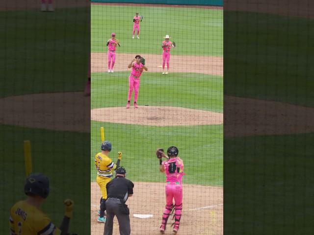 Pitcher Does TikTok Dance In Game!! #tiktok #shorts #partyanimals #bananaball #baseball