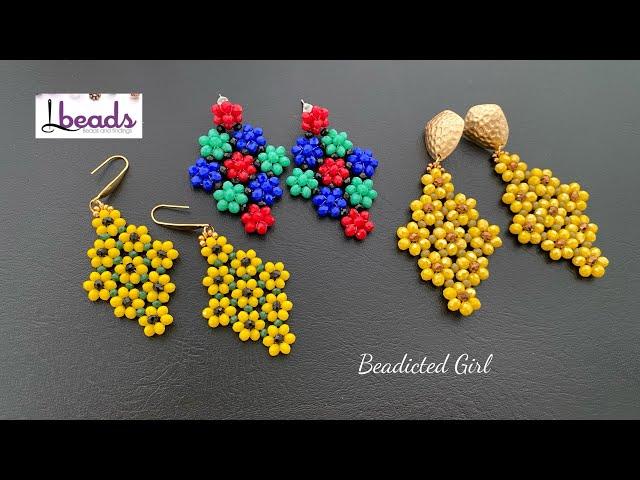 Sunflower Garden Earrings  // Lbeads beading tutorial || Beaded sunflower earrings