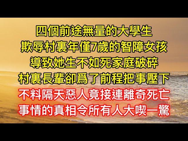 四個前途無量的大學生，欺辱村裏年僅7歲的智障女孩，導致她生不如死家庭破碎，村裏長輩卻爲了前程把事壓下，不料隔天惡人竟接連離奇死亡，事情的真相令所有人大喫一驚