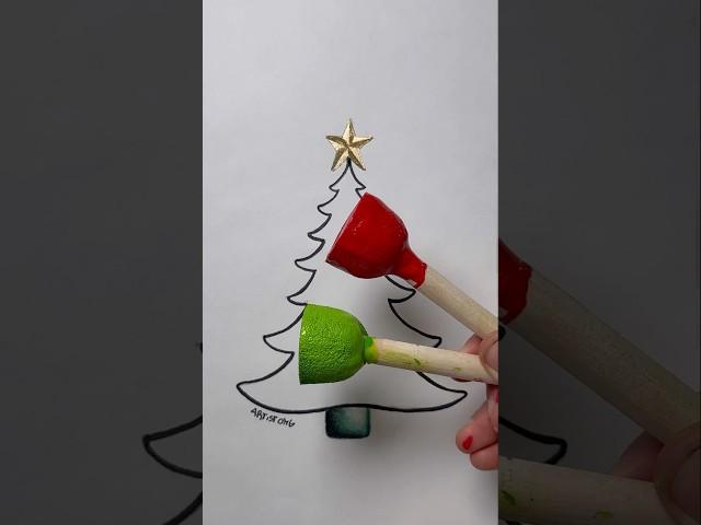 Christmas Tree with Acrylic Technique!  #christmasart