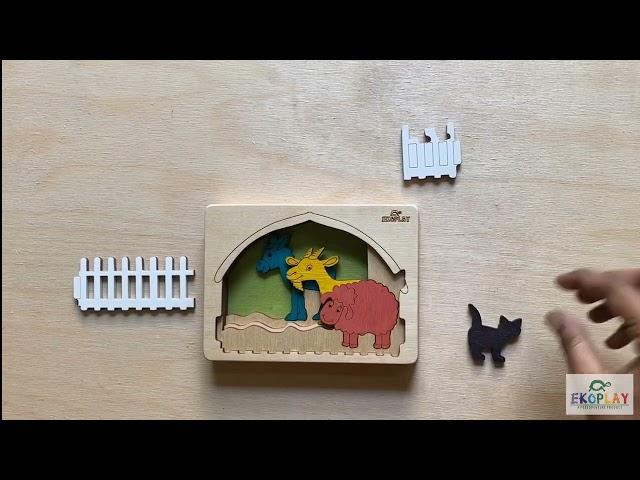 EKOPlay | Farm Yard Animals Layered Wooden Puzzle, made from sustainable wood