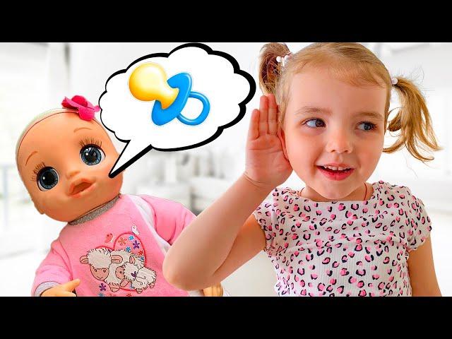 Milasha pretends to be a nanny for doll Nastya