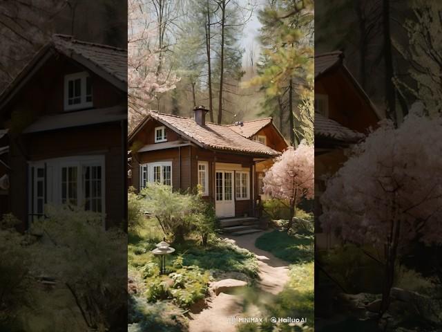 Cozy Spring Mood with Cozy AI Cabin in the Woods #ai #nature #cabin #spring #scenery #cozy #wood