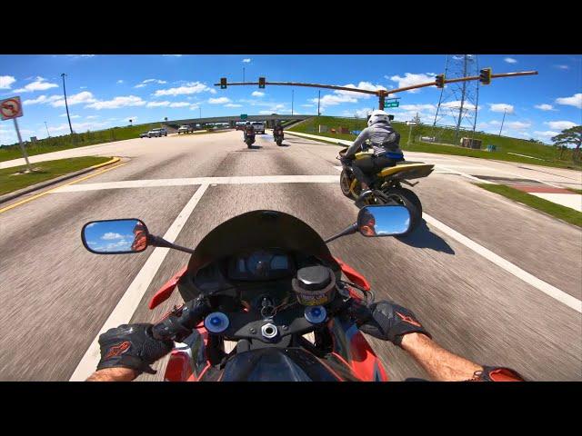 Honda CBR600RR Mobbing With Yamaha R1 & Two Ninja ZX-6R!